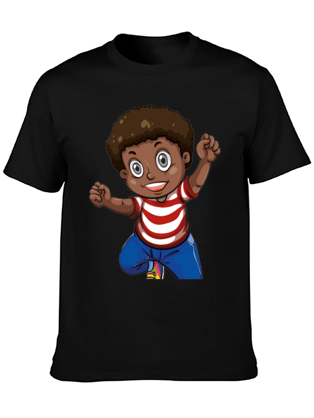 Boy Cartoon Graphic Black T-Shirt