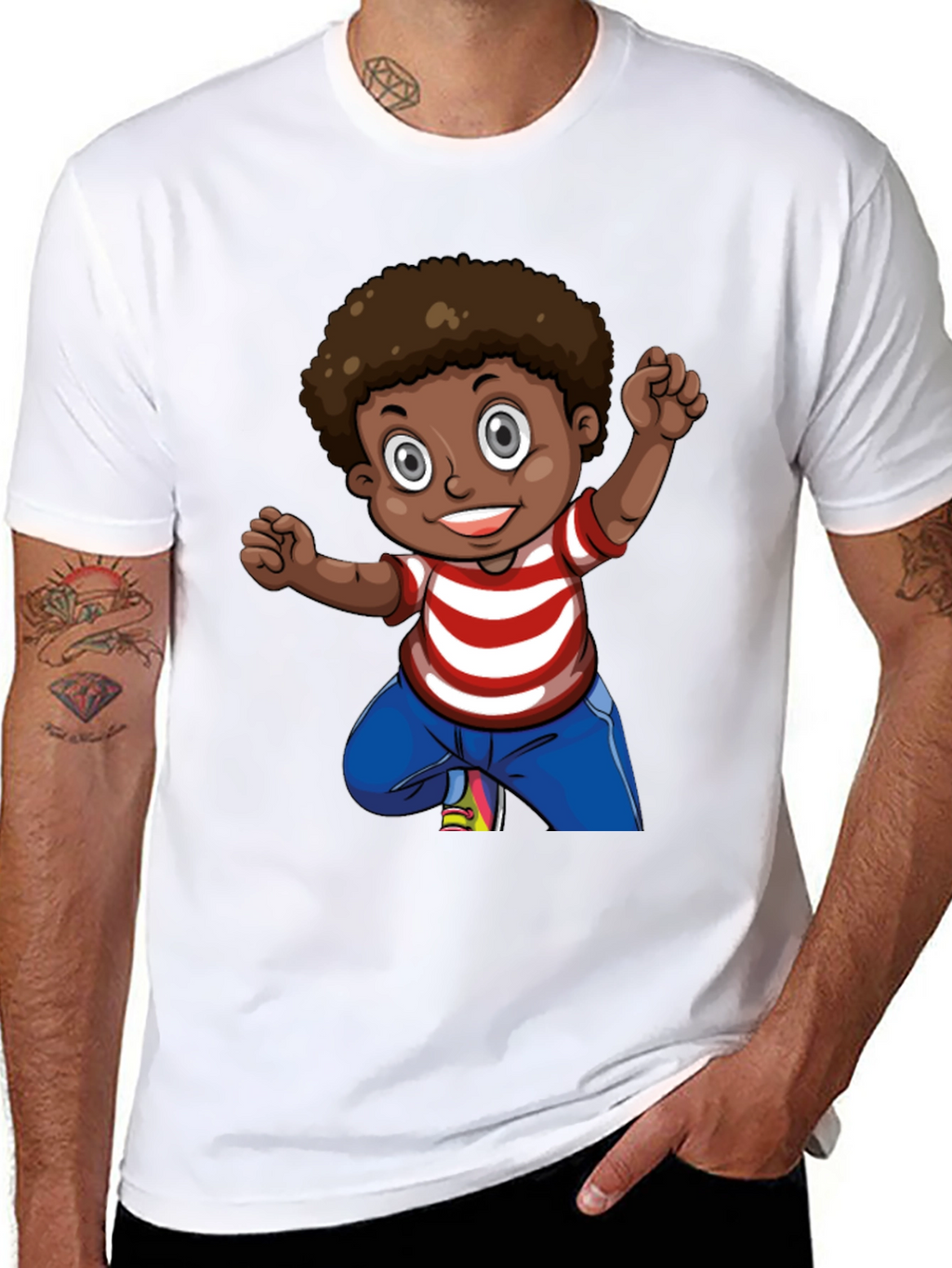 Boy Cartoon Graphic Black T-Shirt