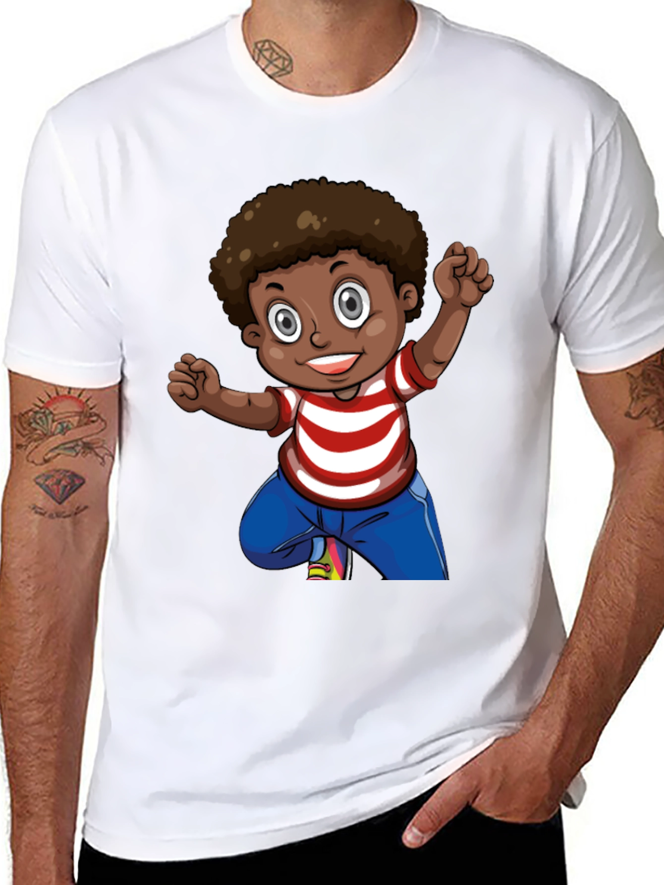 Boy Cartoon Graphic Black T-Shirt