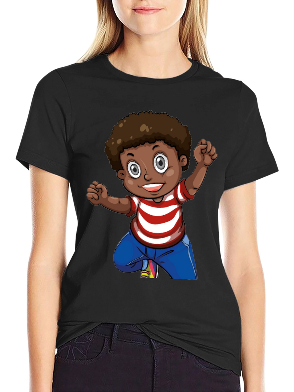 Boy Cartoon Graphic Black T-Shirt
