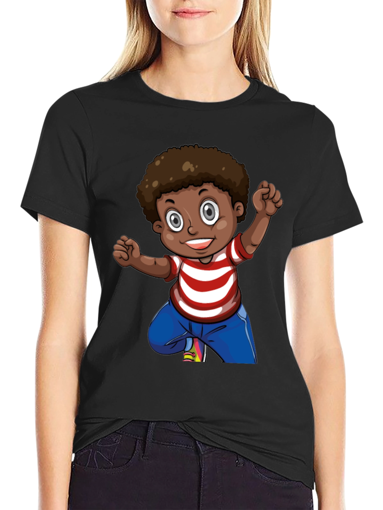 Boy Cartoon Graphic Black T-Shirt