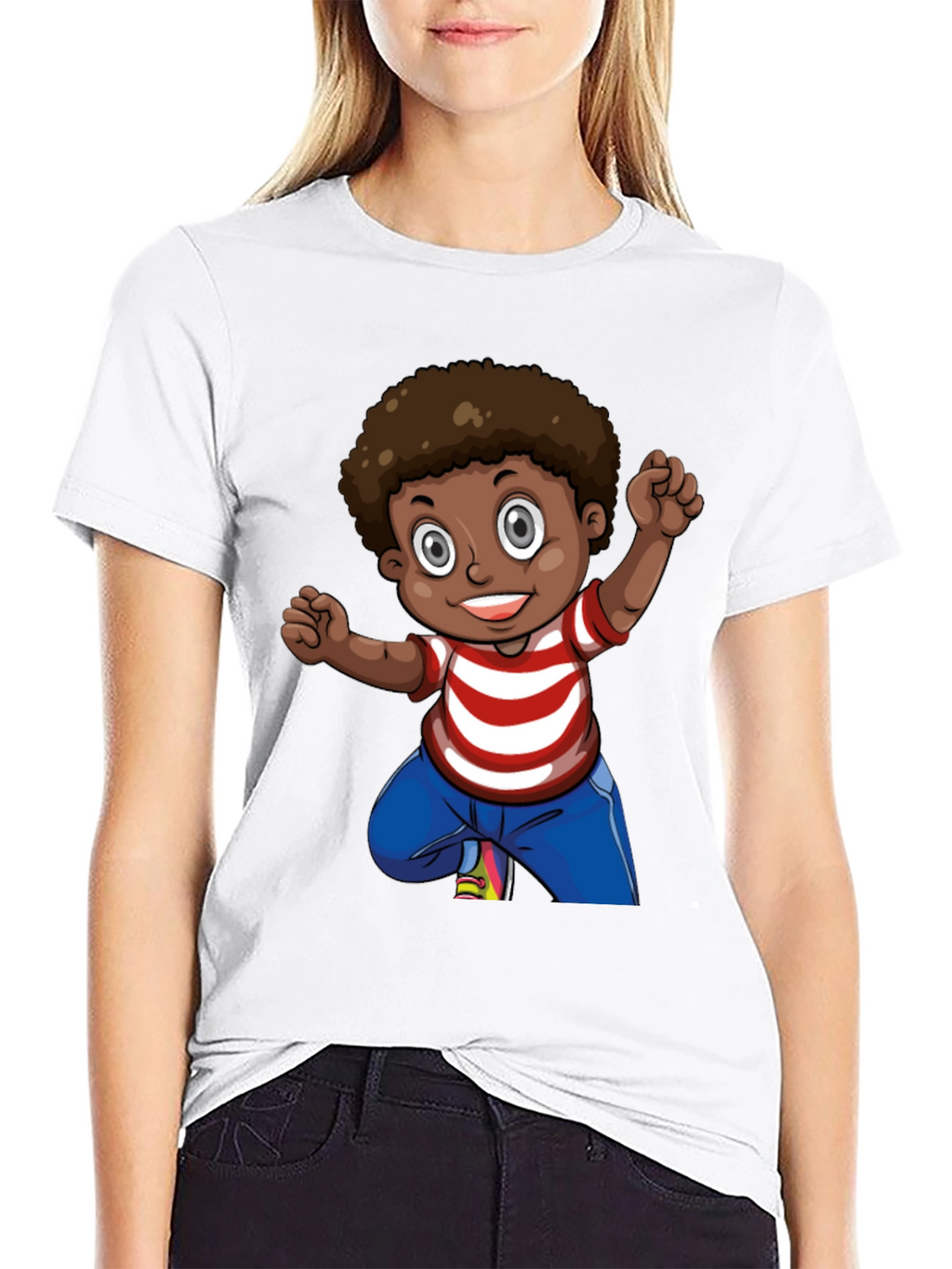 Boy Cartoon Graphic Black T-Shirt