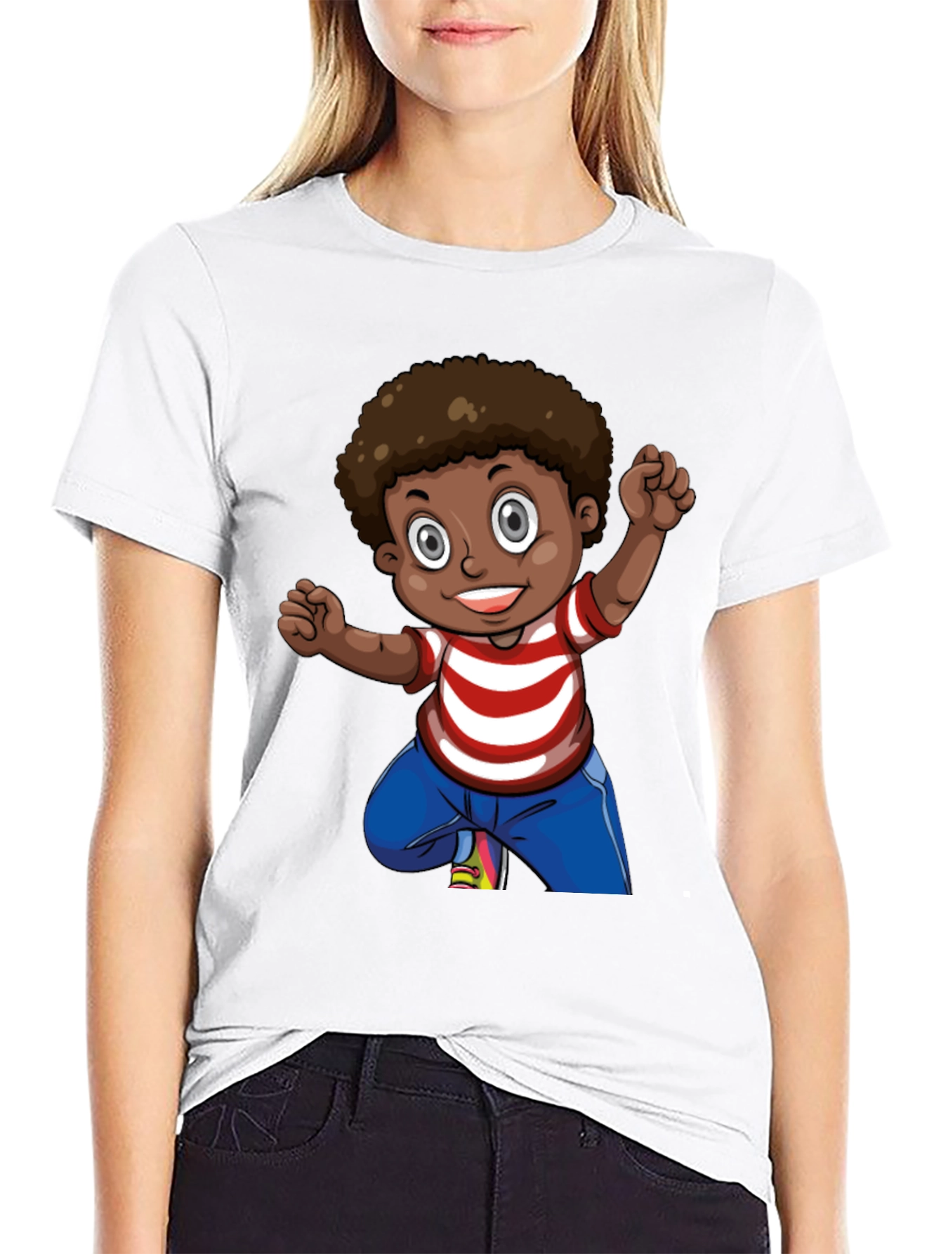 Boy Cartoon Graphic Black T-Shirt