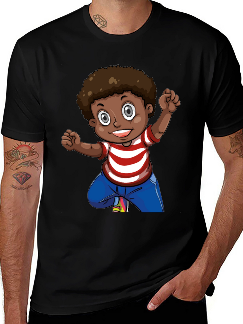 Boy Cartoon Graphic Black T-Shirt