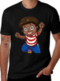 Boy Cartoon Graphic Black T-Shirt