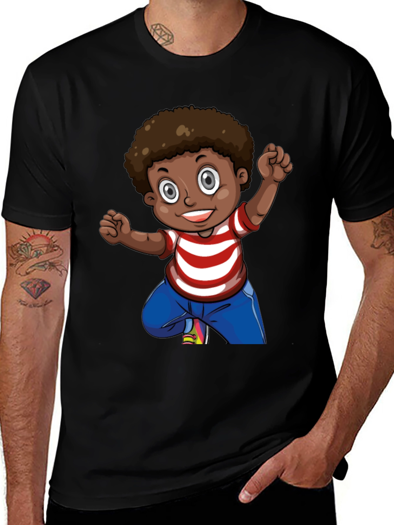 Boy Cartoon Graphic Black T-Shirt