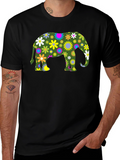 Floral Elephant Black T-Shirt