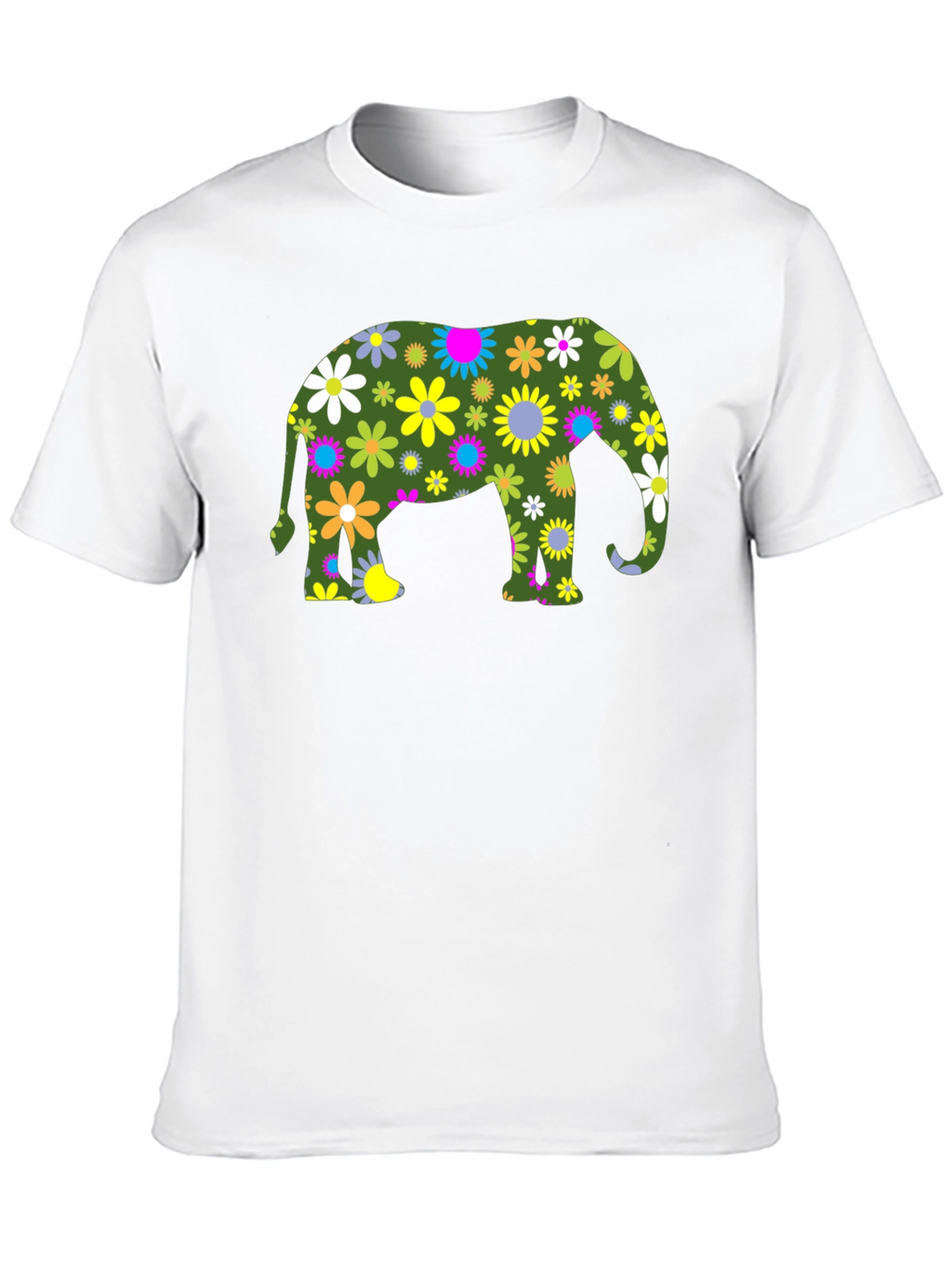 Floral Elephant Black T-Shirt