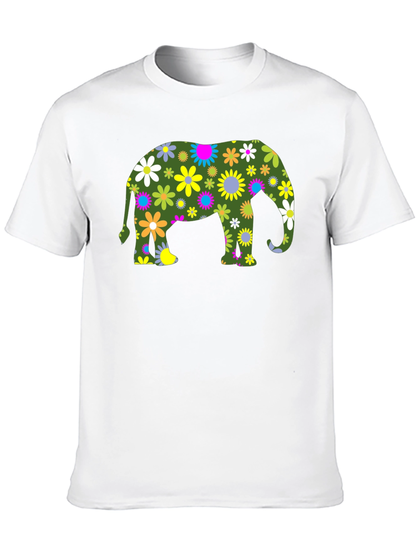 Floral Elephant Black T-Shirt