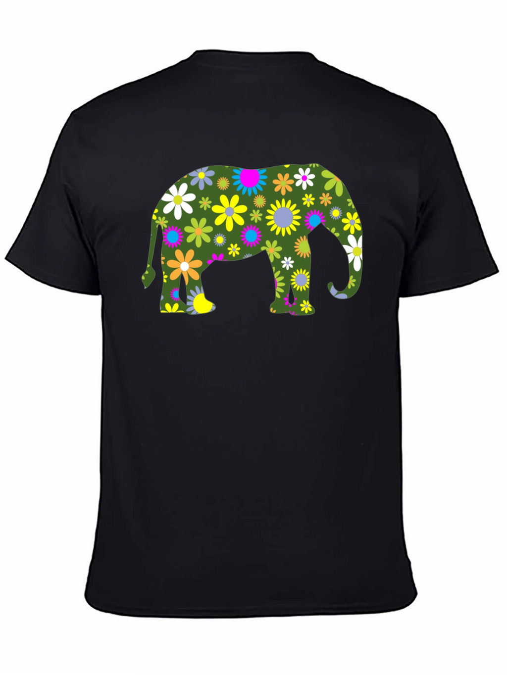 Floral Elephant Black T-Shirt