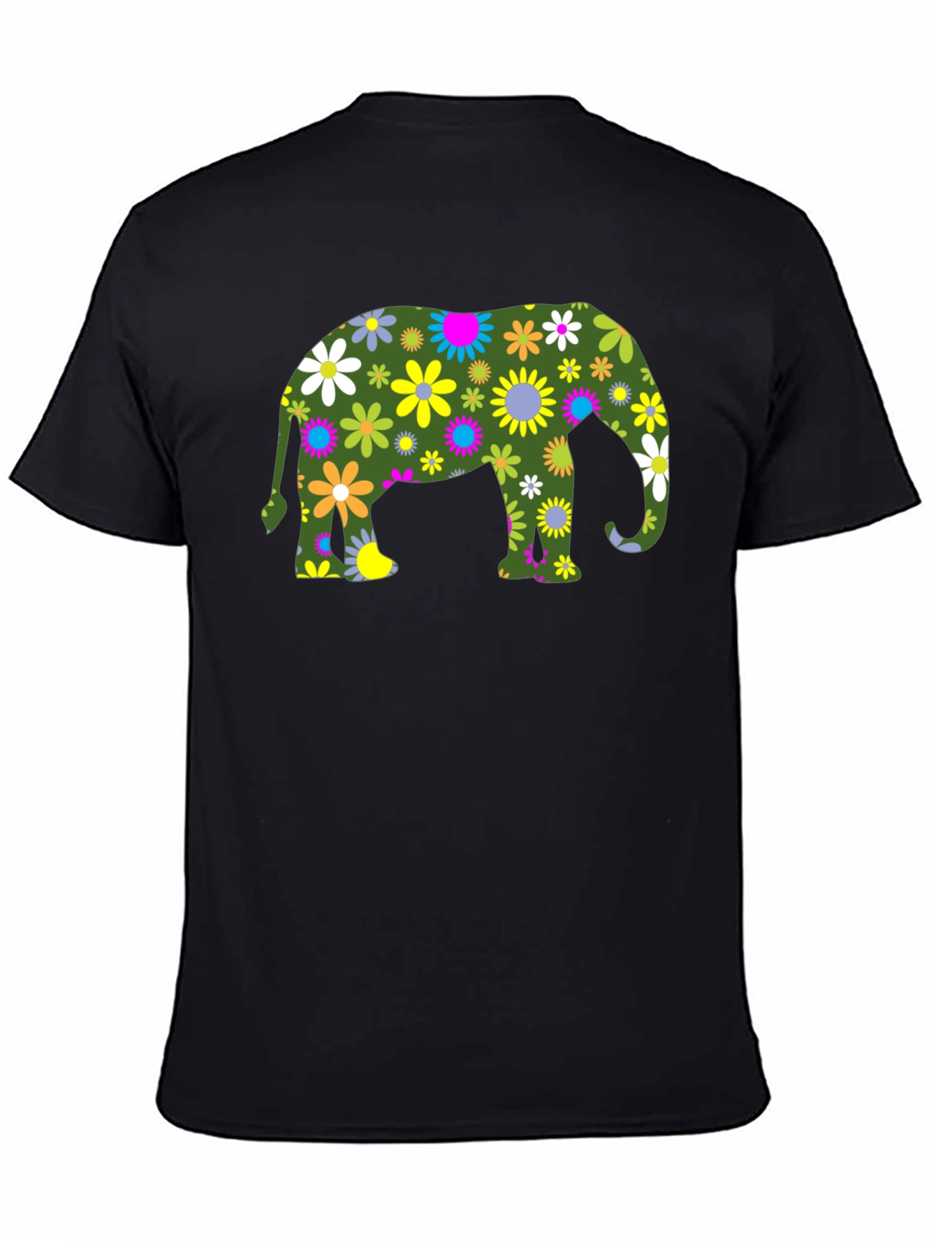 Floral Elephant Black T-Shirt