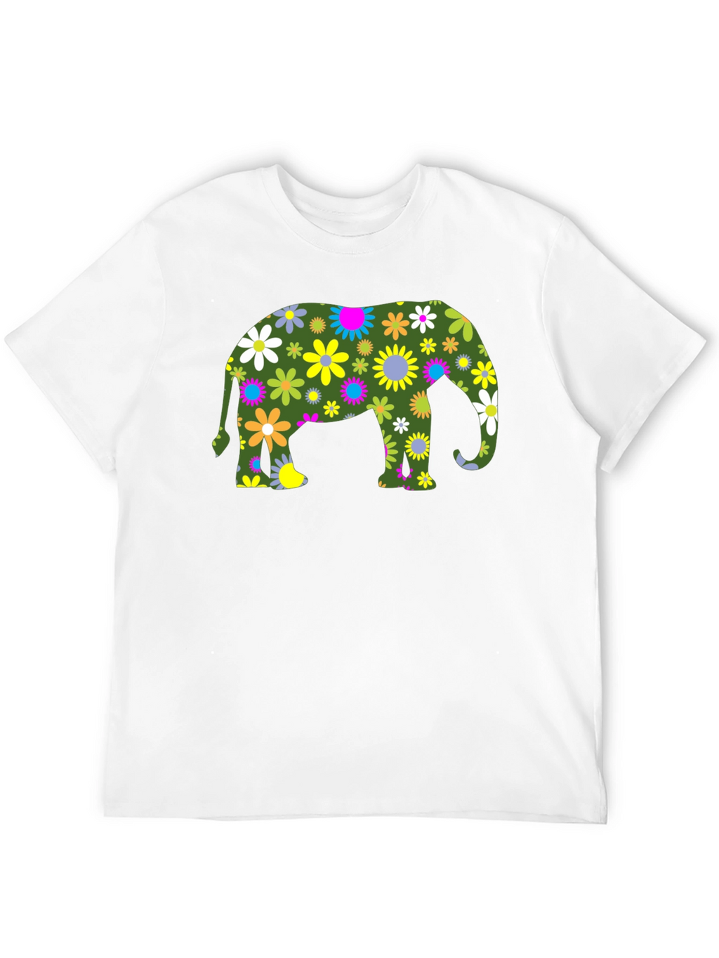 Floral Elephant Black T-Shirt