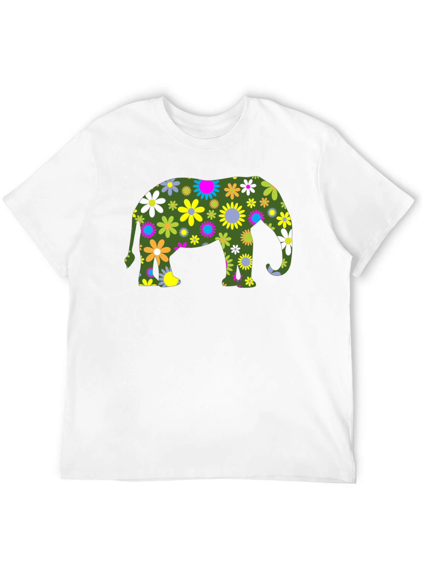 Floral Elephant Black T-Shirt
