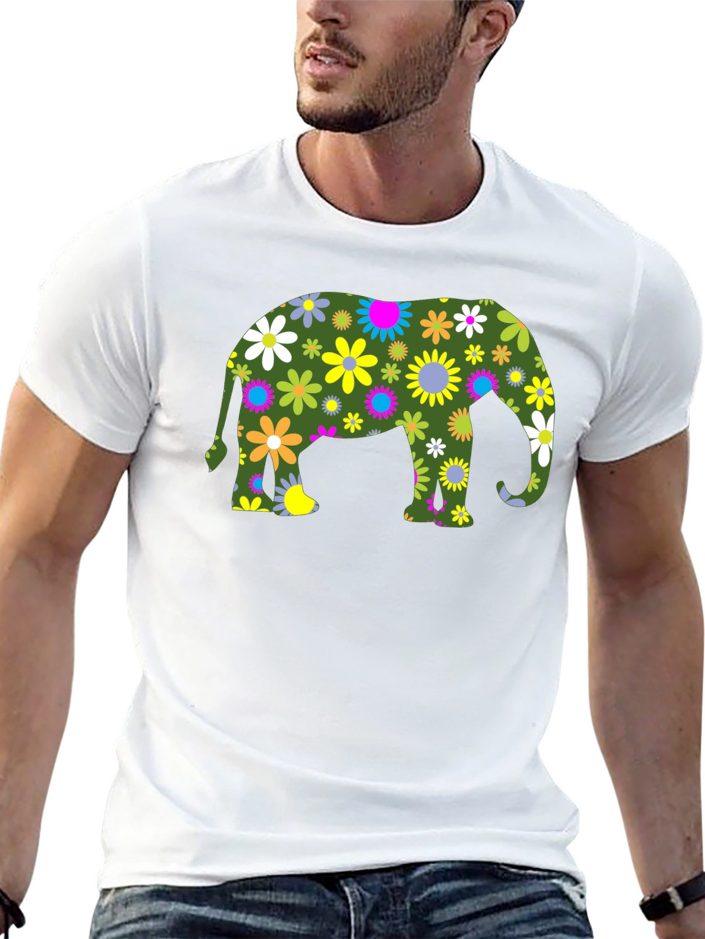 Floral Elephant Black T-Shirt
