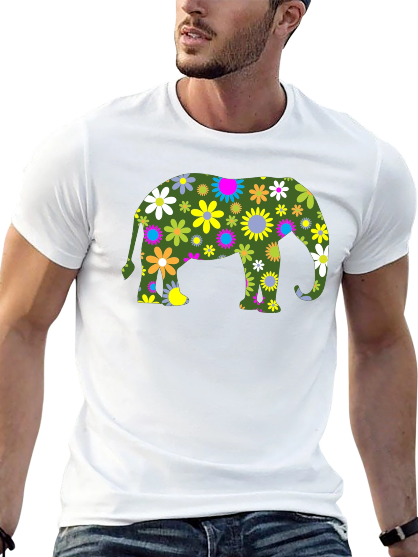 Floral Elephant Black T-Shirt