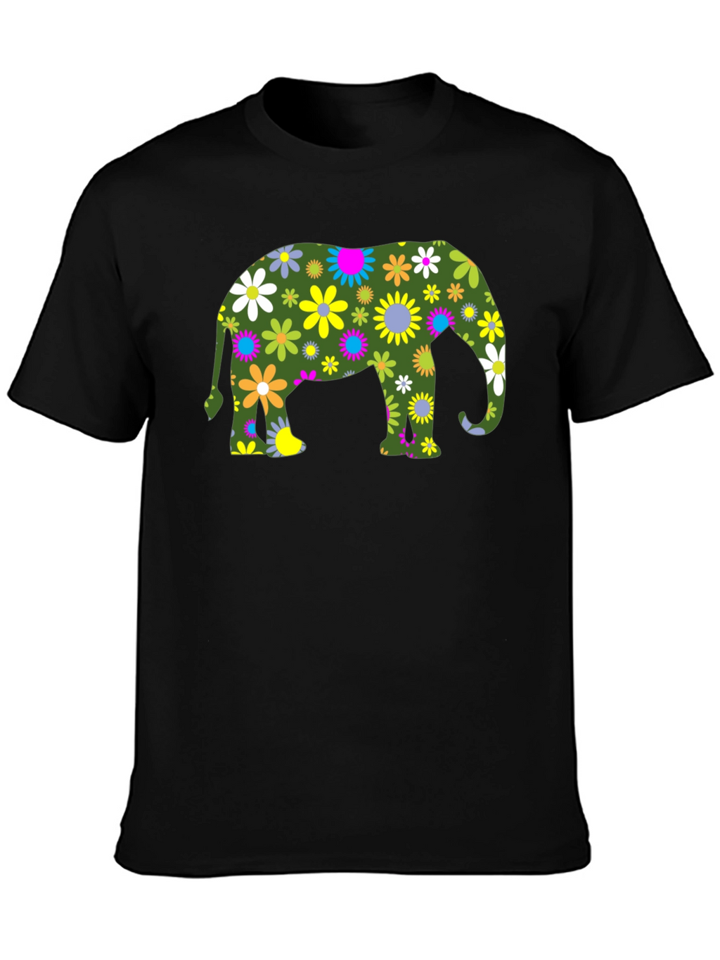 Floral Elephant Black T-Shirt