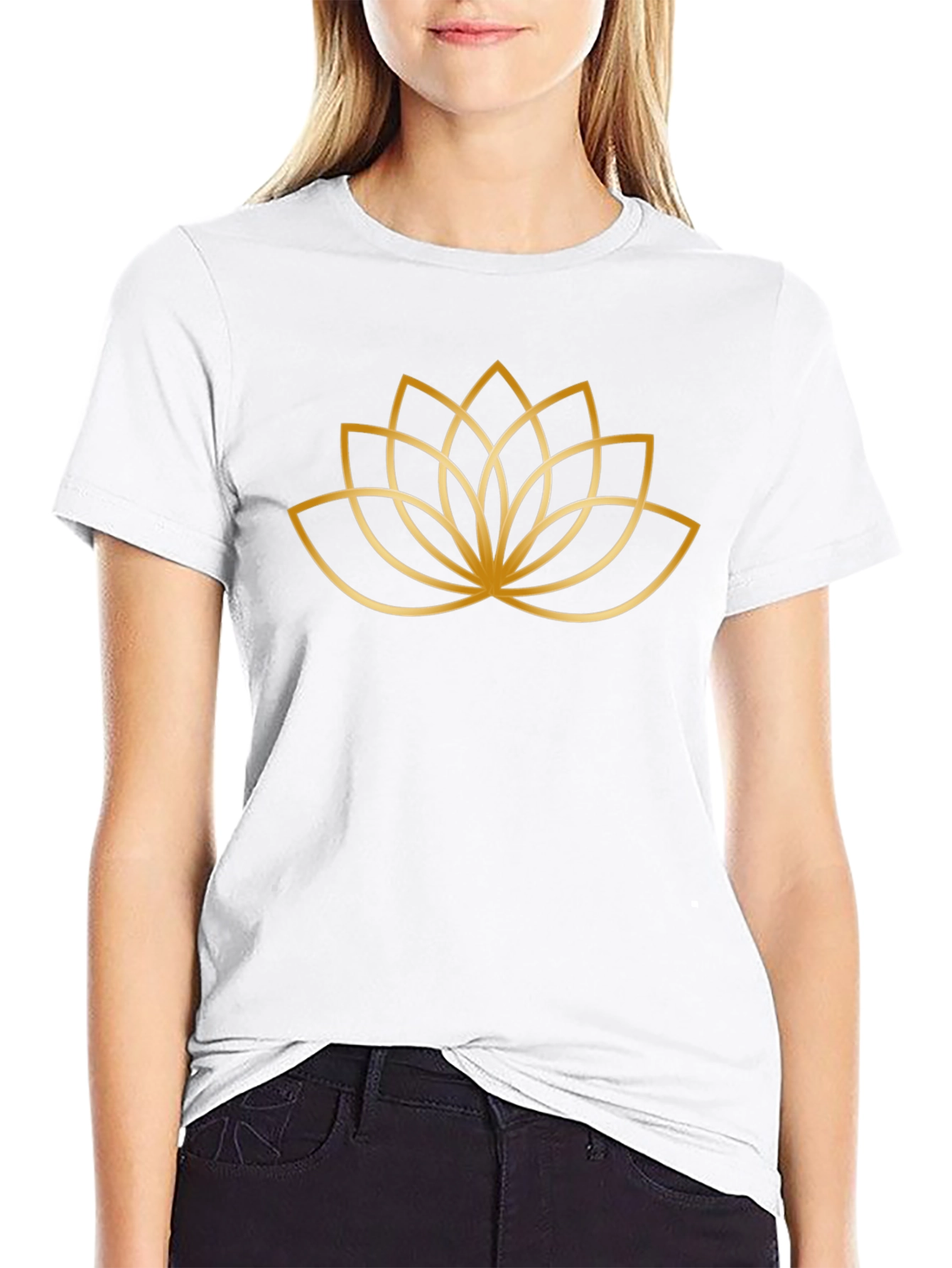 Black T-Shirt with Gold Lotus Flower Design