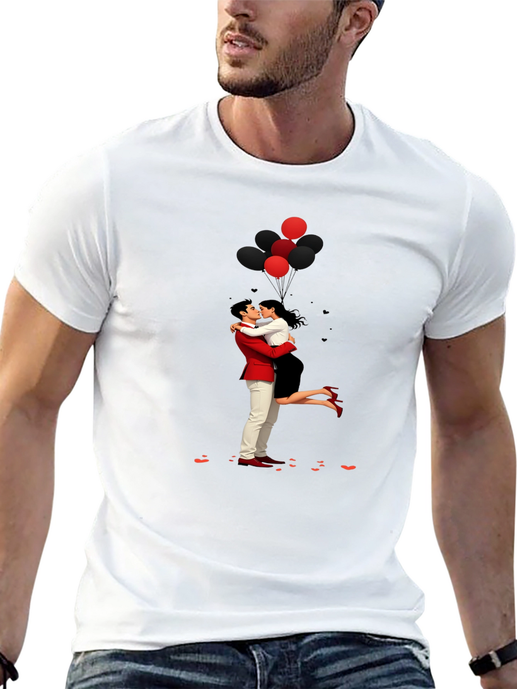 Romantic Embrace Tee: Valentines Day Couple in Love Shirt