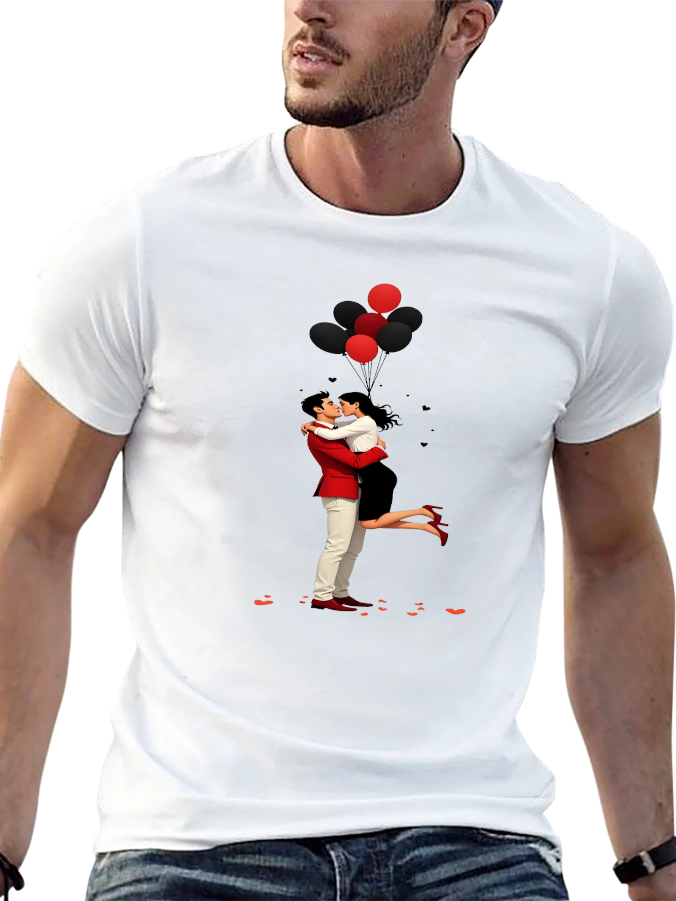 Romantic Embrace Tee: Valentines Day Couple in Love Shirt