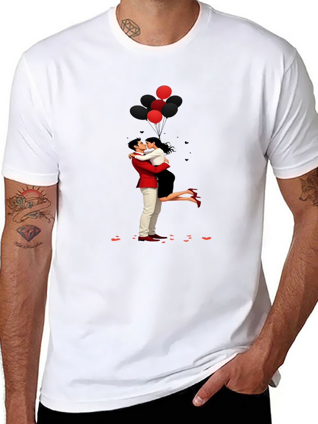 Romantic Embrace Tee: Valentines Day Couple in Love Shirt
