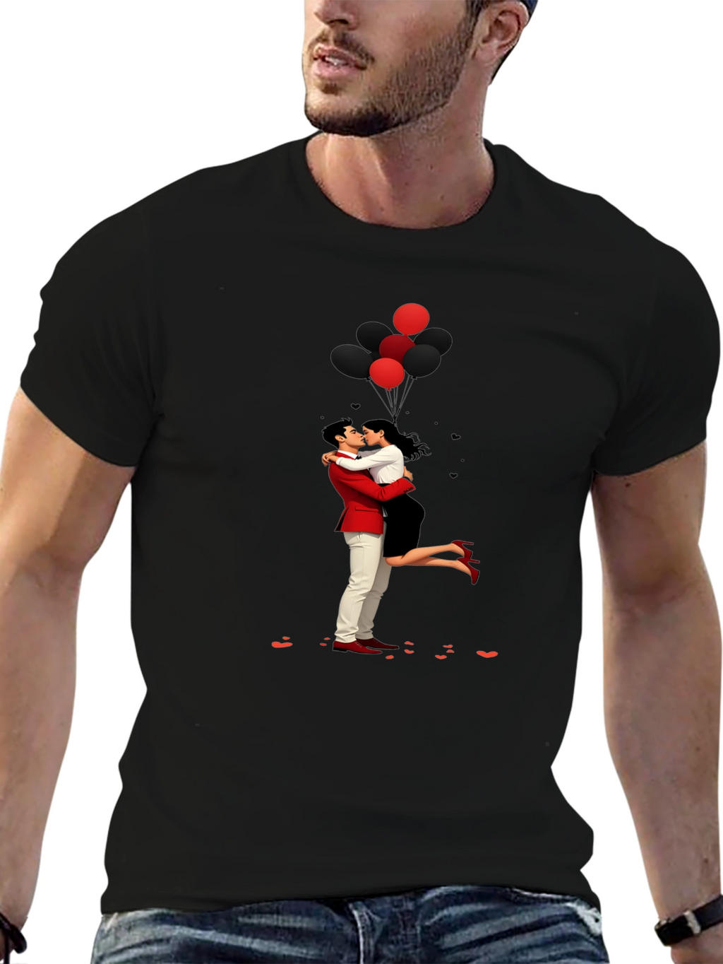 Romantic Embrace Tee: Valentines Day Couple in Love Shirt