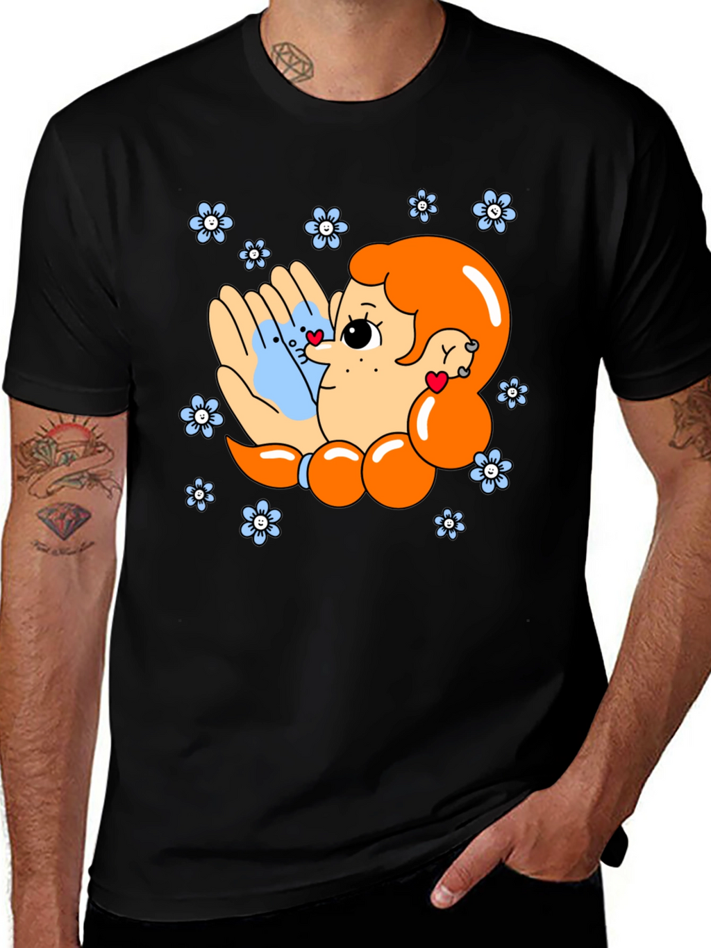 Cute Cartoon Graphic Print Black T-Shirt