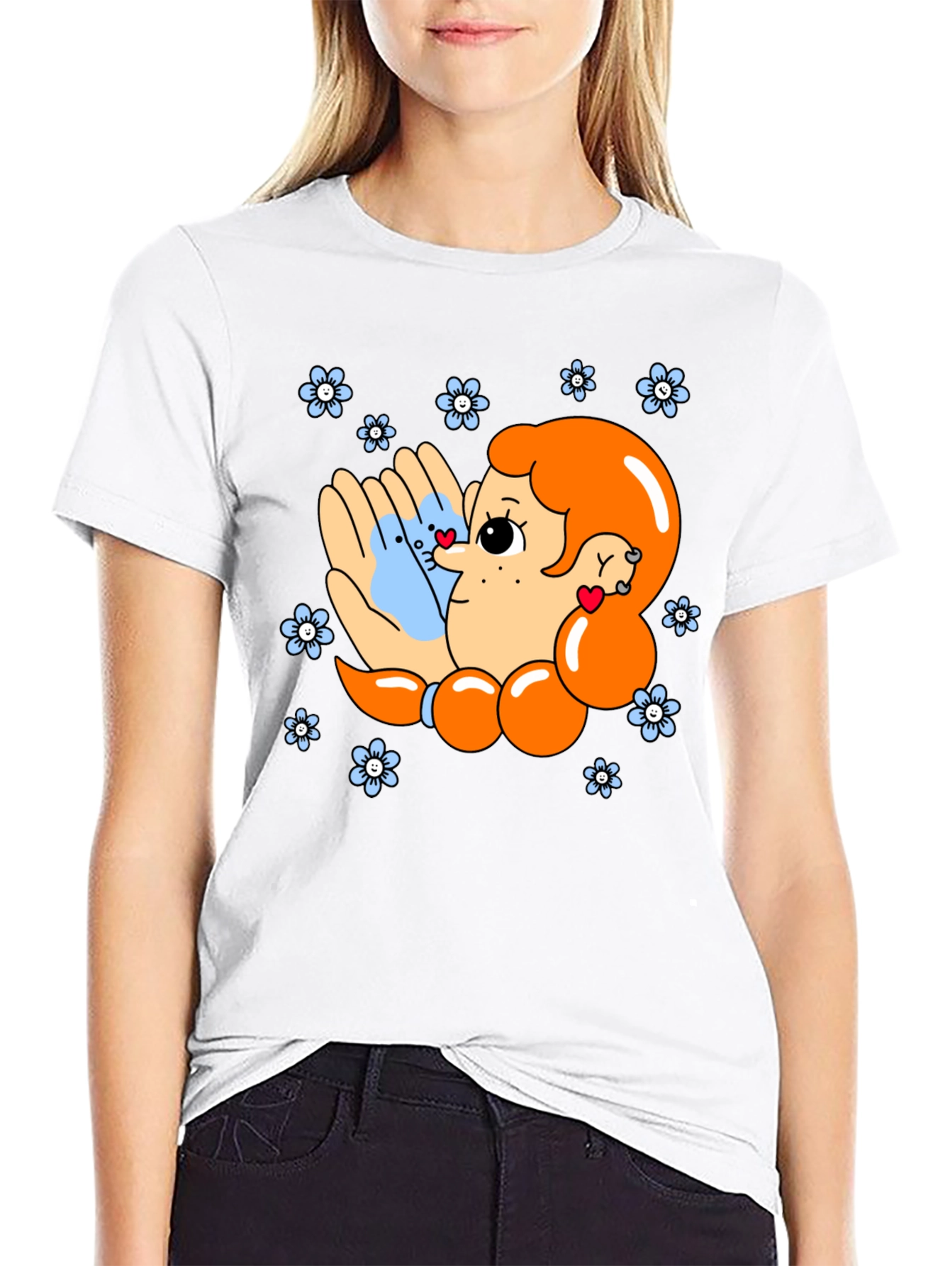 Cute Cartoon Graphic Print Black T-Shirt