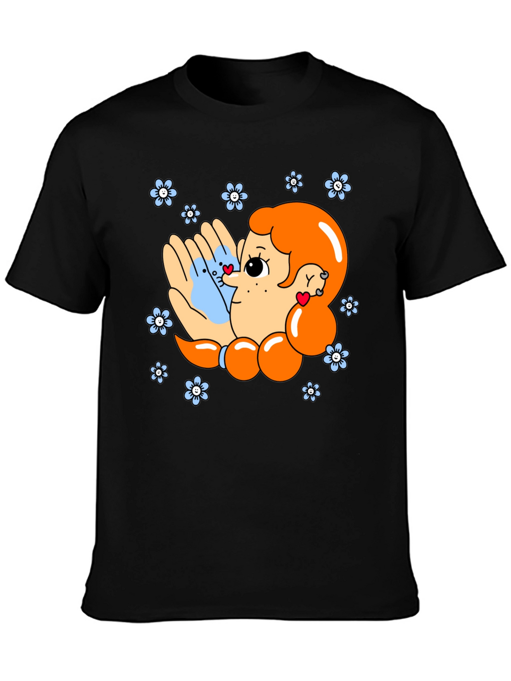 Cute Cartoon Graphic Print Black T-Shirt