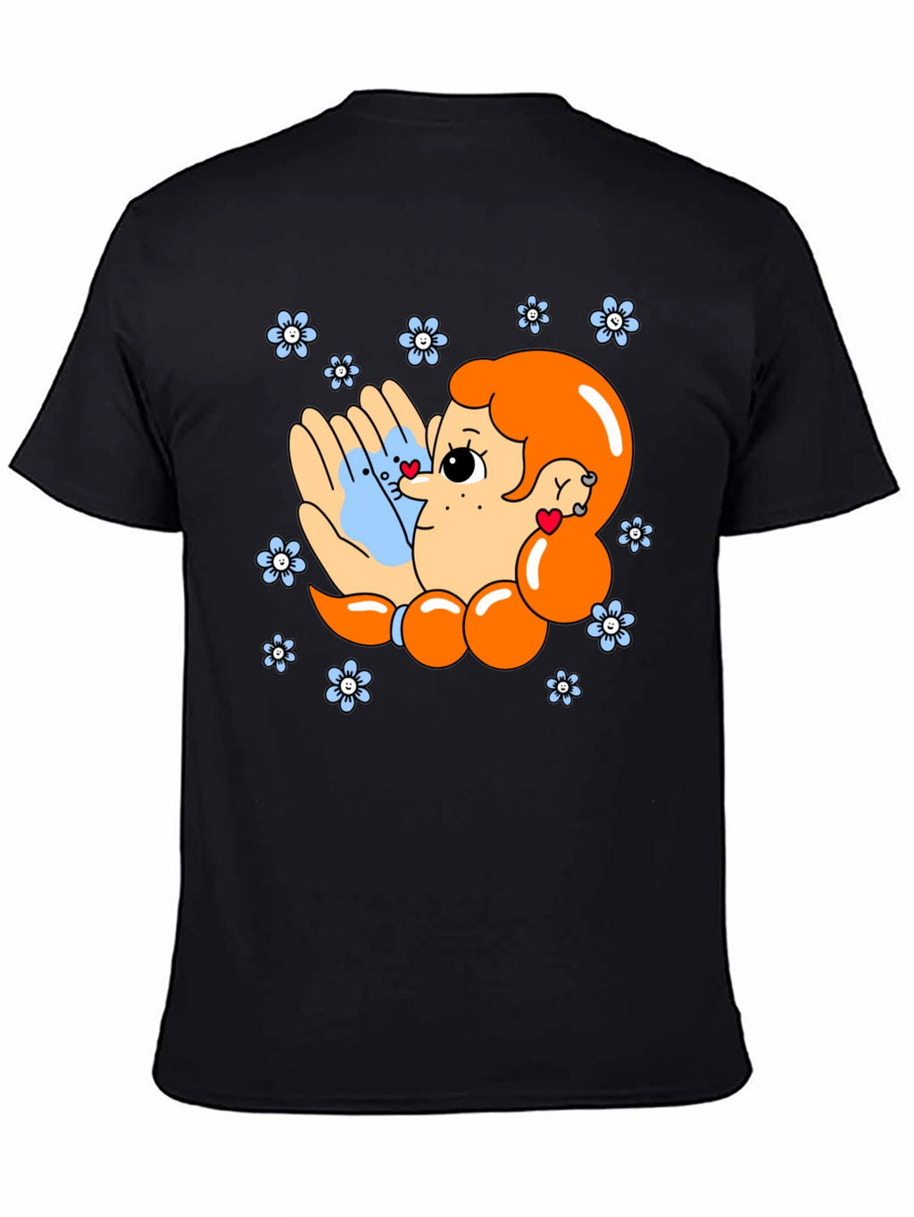 Cute Cartoon Graphic Print Black T-Shirt