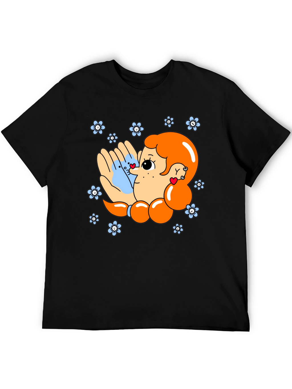 Cute Cartoon Graphic Print Black T-Shirt