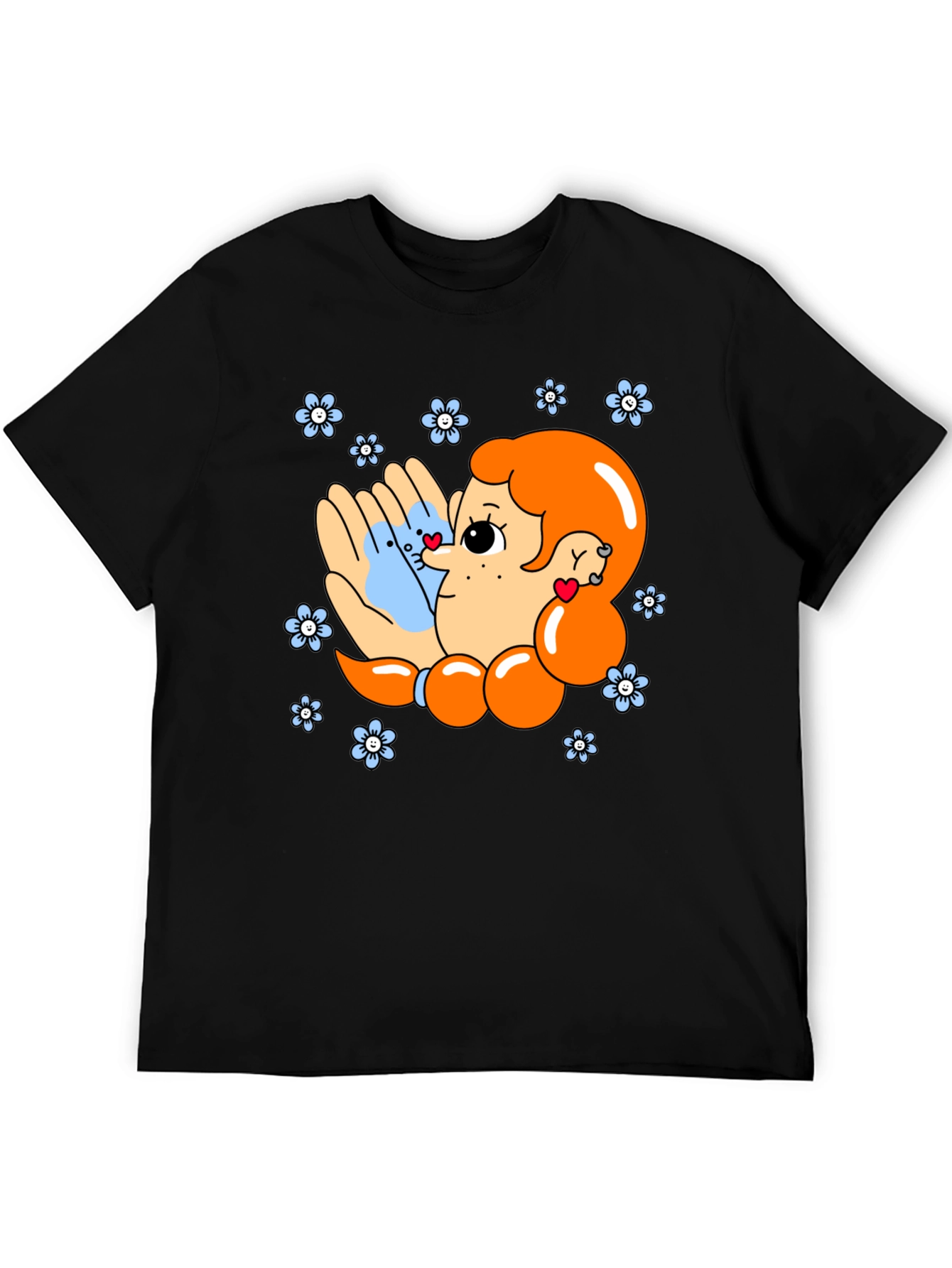 Cute Cartoon Graphic Print Black T-Shirt
