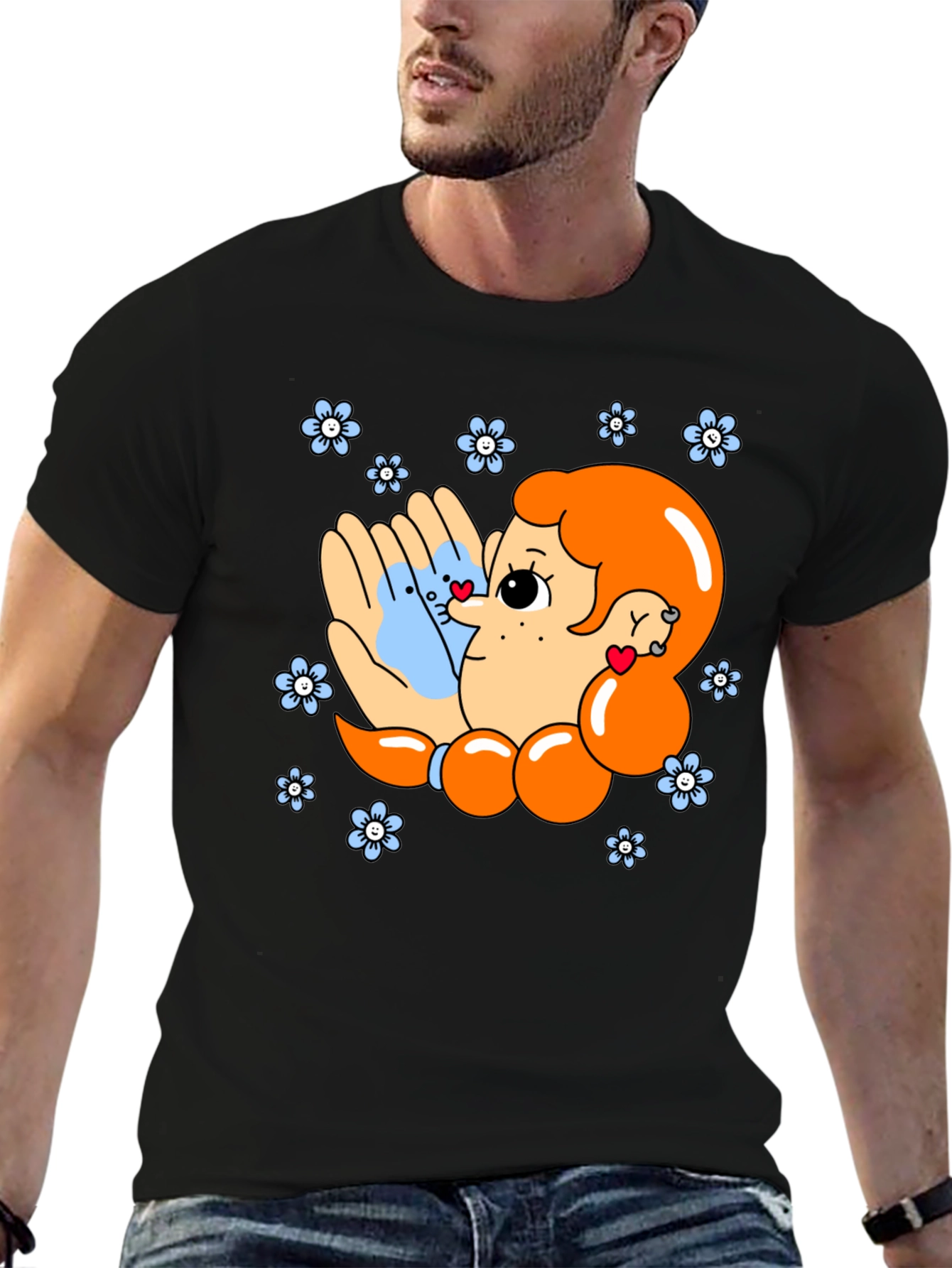 Cute Cartoon Graphic Print Black T-Shirt