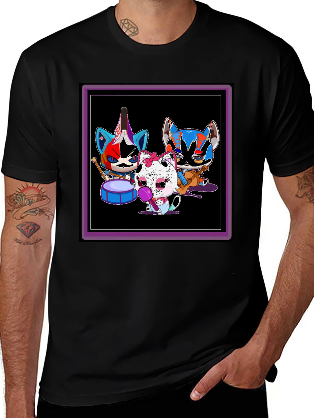 Band of Cats Graphic Tee - Funky Musician Design