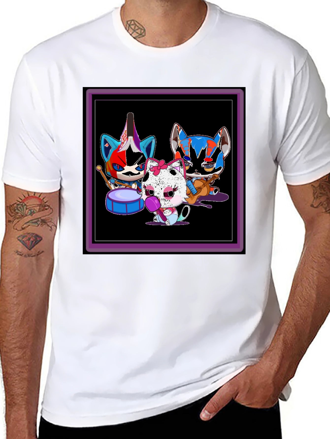 Band of Cats Graphic Tee - Funky Musician Design