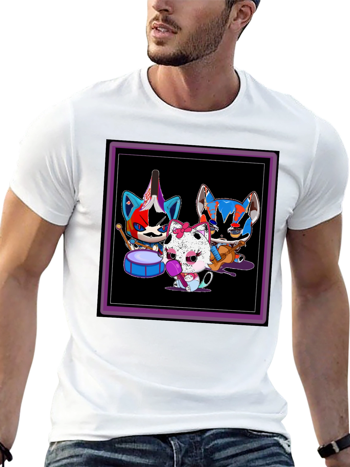 Band of Cats Graphic Tee - Funky Musician Design