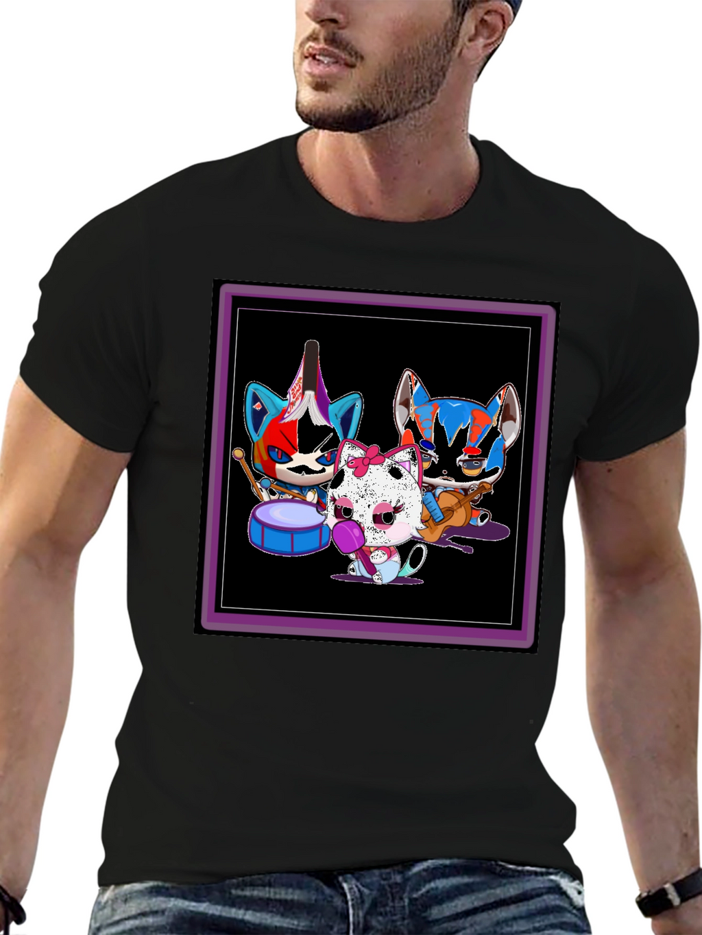 Band of Cats Graphic Tee - Funky Musician Design