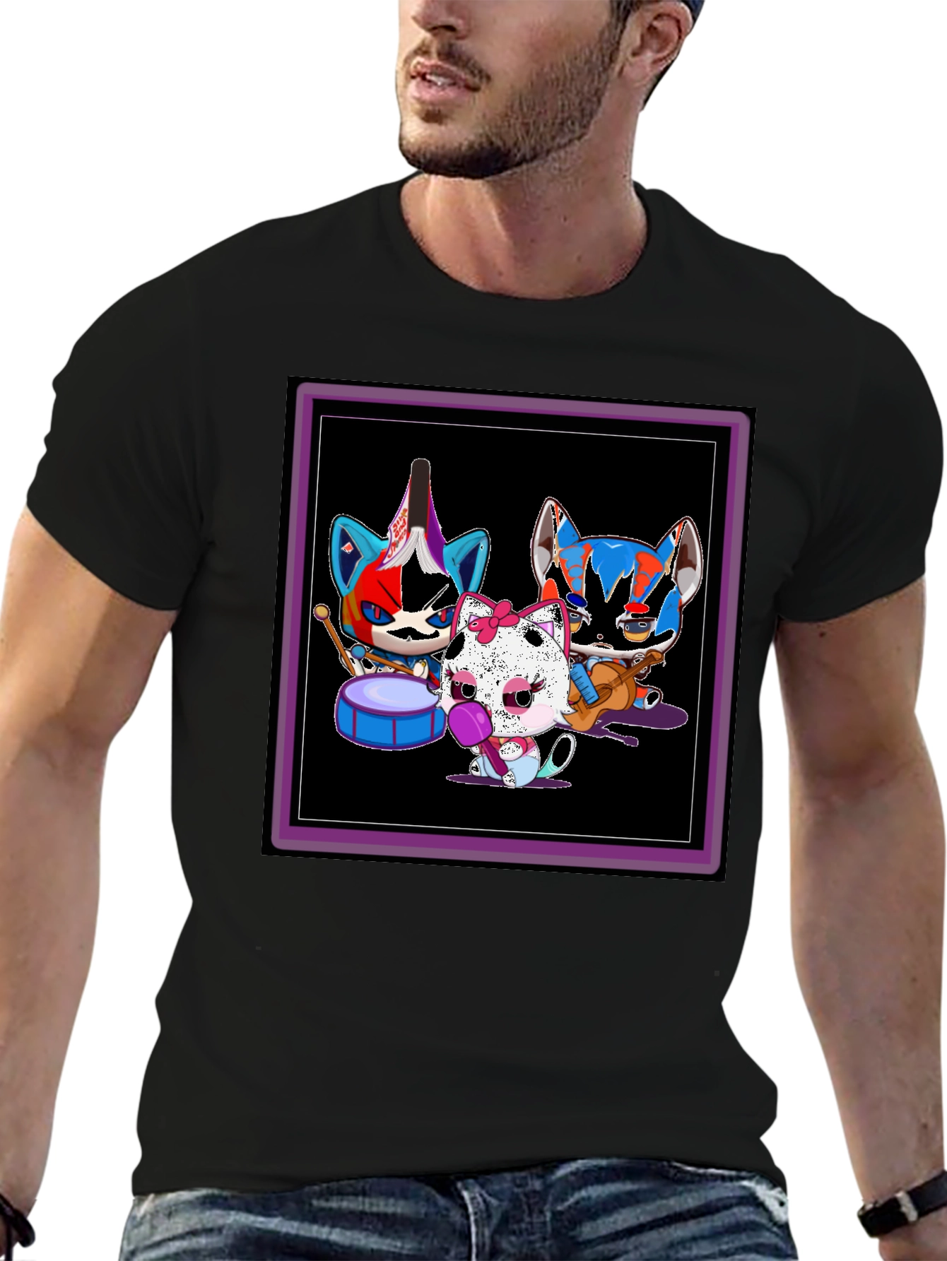 Band of Cats Graphic Tee - Funky Musician Design