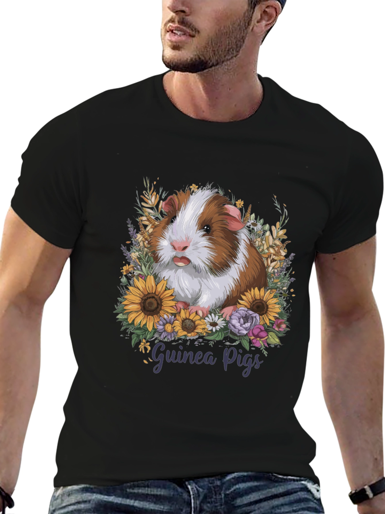 Guinea Pig Floral T-Shirt - Pet Lover Tee