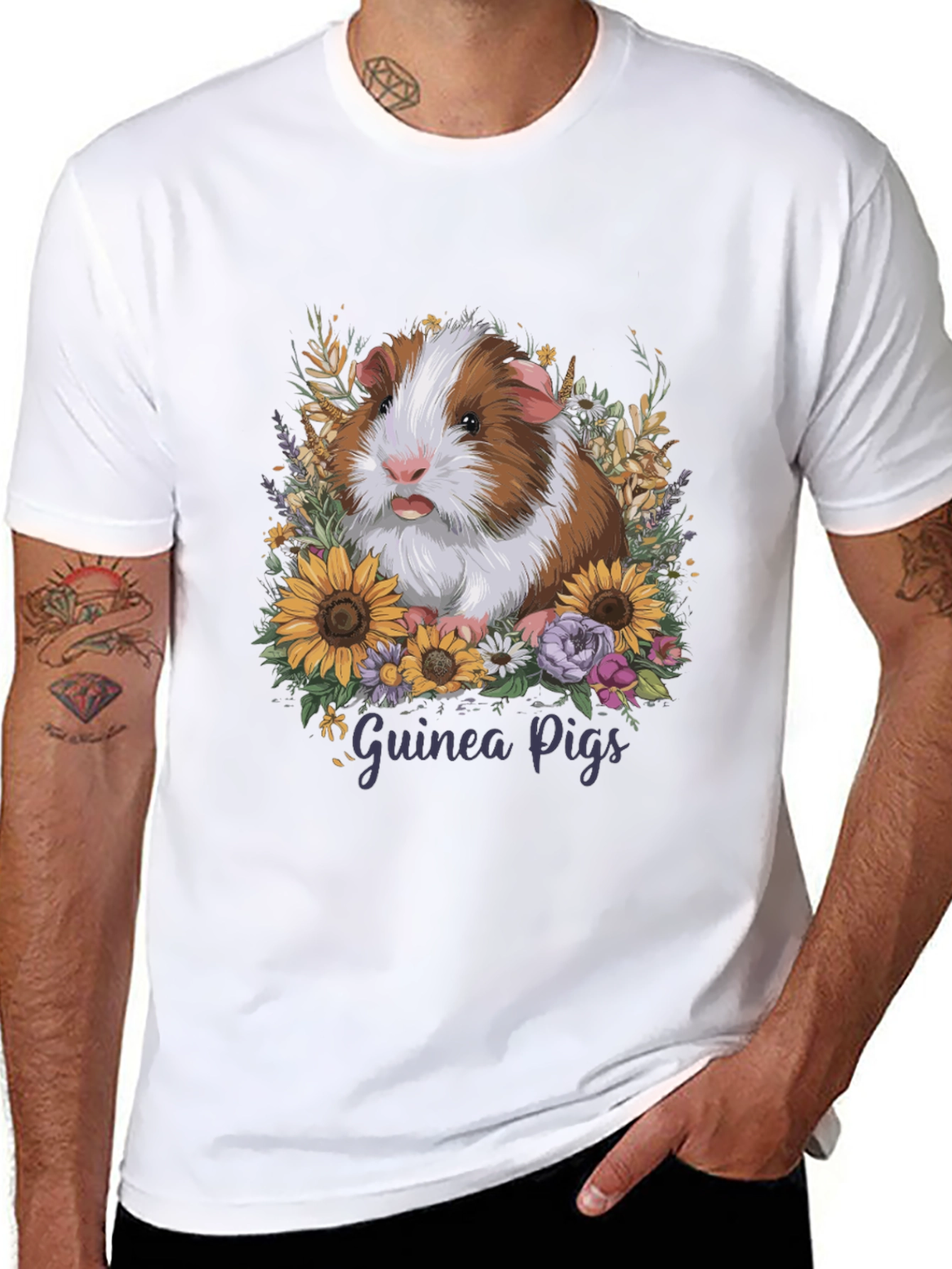 Guinea Pig Floral T-Shirt - Pet Lover Tee