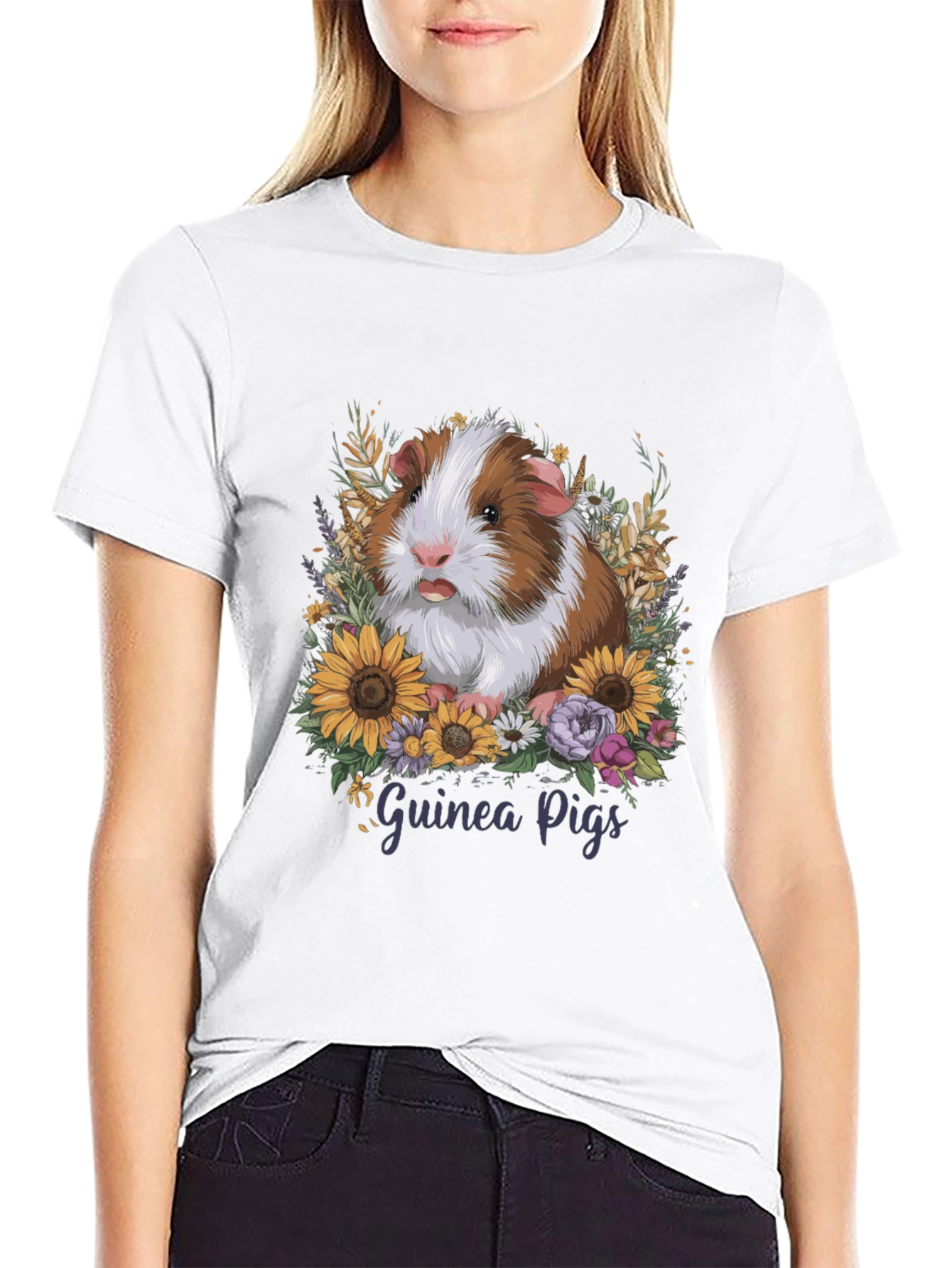 Guinea Pig Floral T-Shirt - Pet Lover Tee