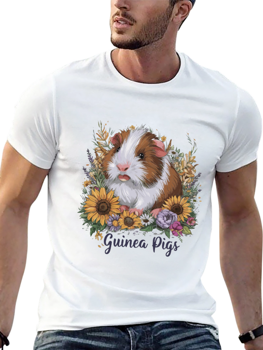 Guinea Pig Floral T-Shirt - Pet Lover Tee