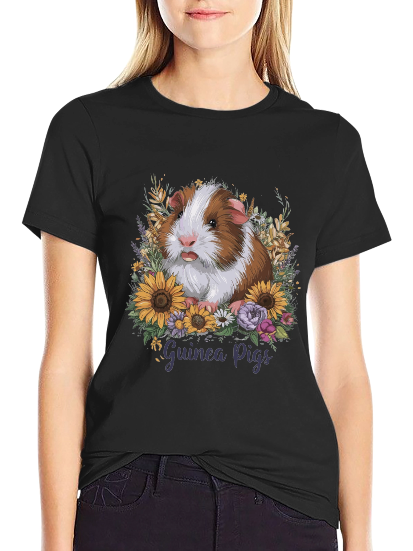 Guinea Pig Floral T-Shirt - Pet Lover Tee