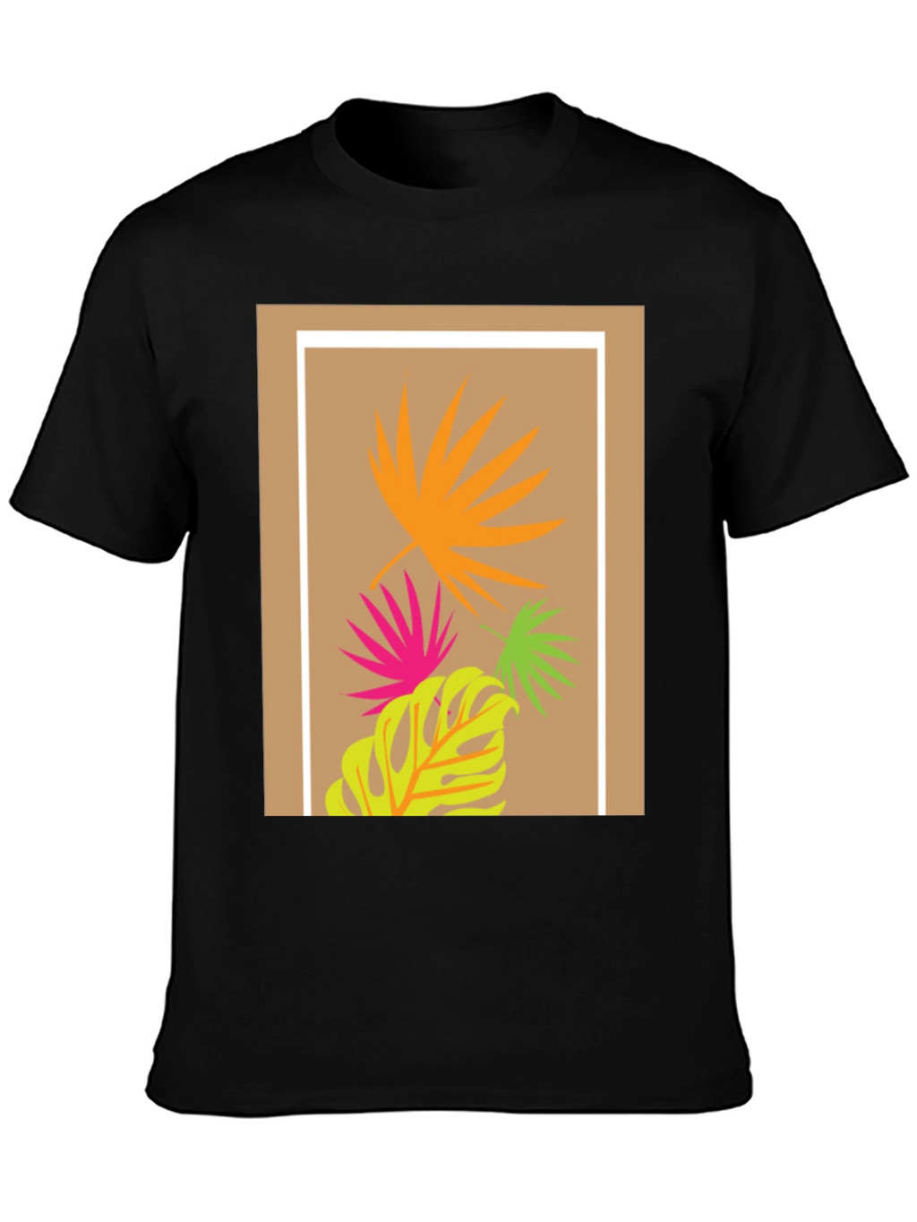 Tropical Leaf Print Black T-Shirt