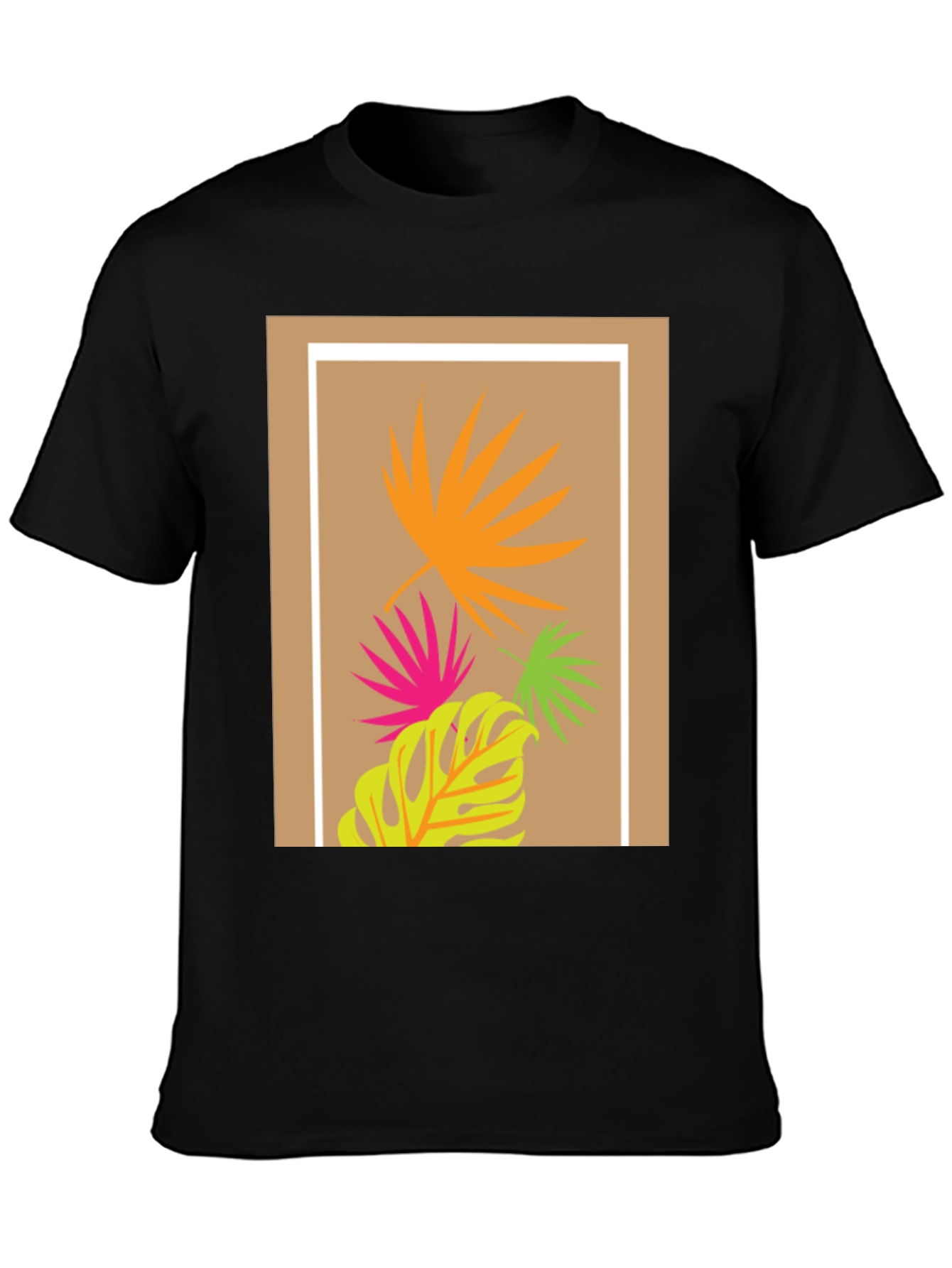 Tropical Leaf Print Black T-Shirt