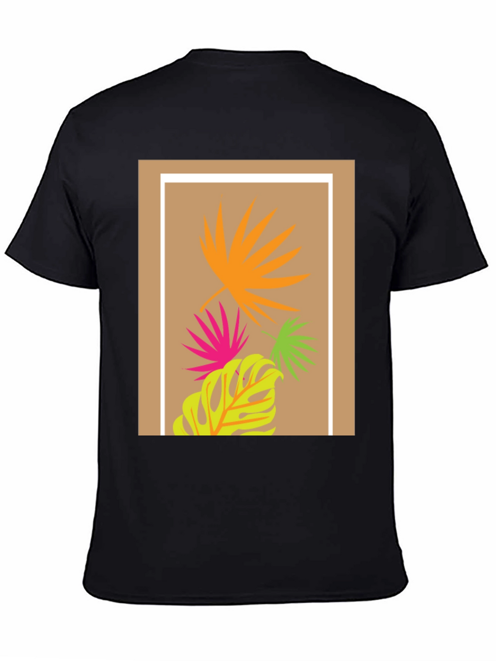 Tropical Leaf Print Black T-Shirt