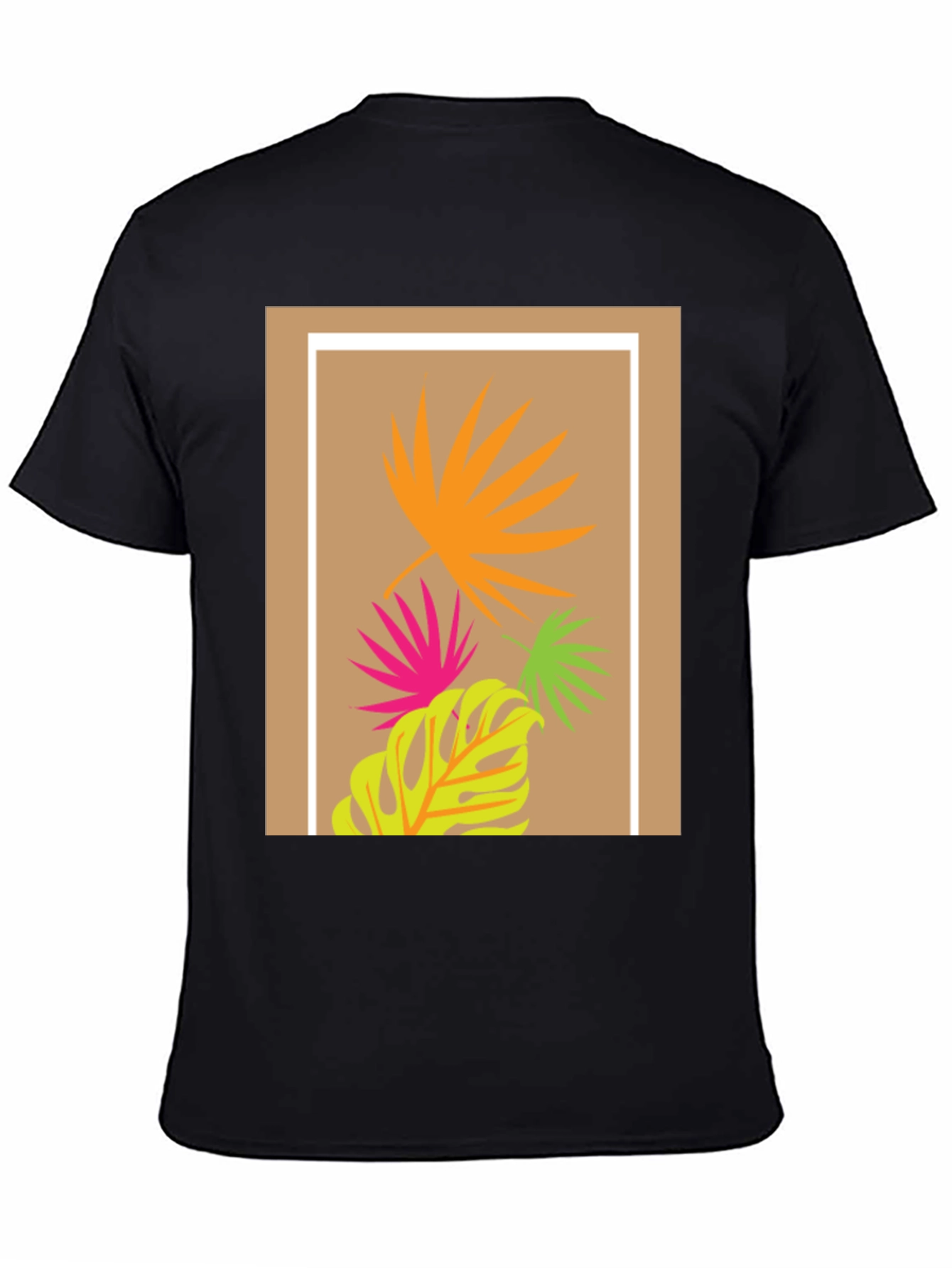 Tropical Leaf Print Black T-Shirt