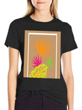 Tropical Leaf Print Black T-Shirt