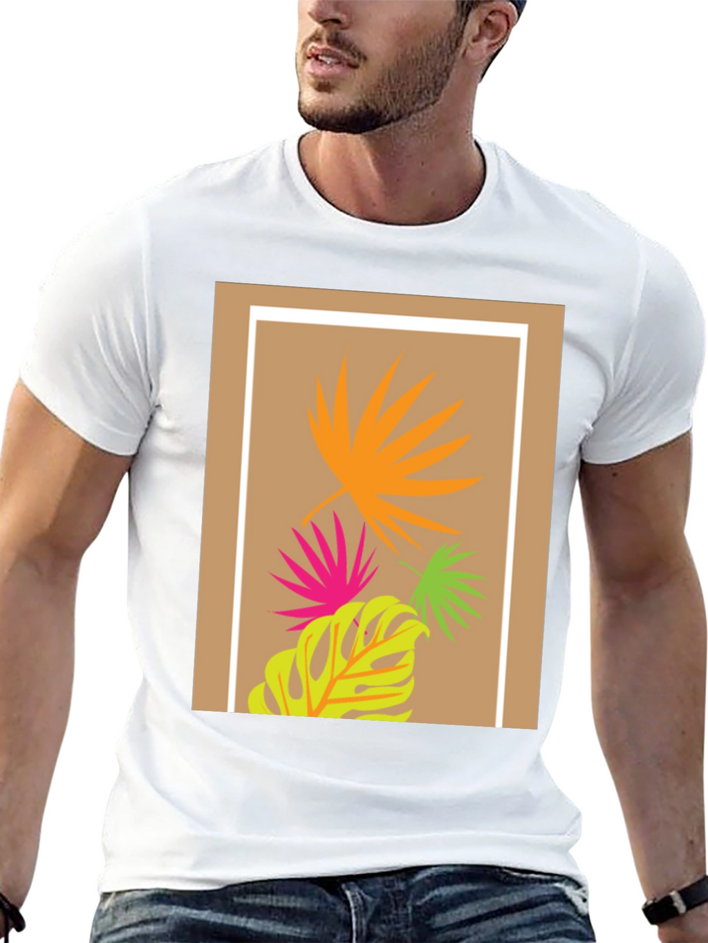 Tropical Leaf Print Black T-Shirt