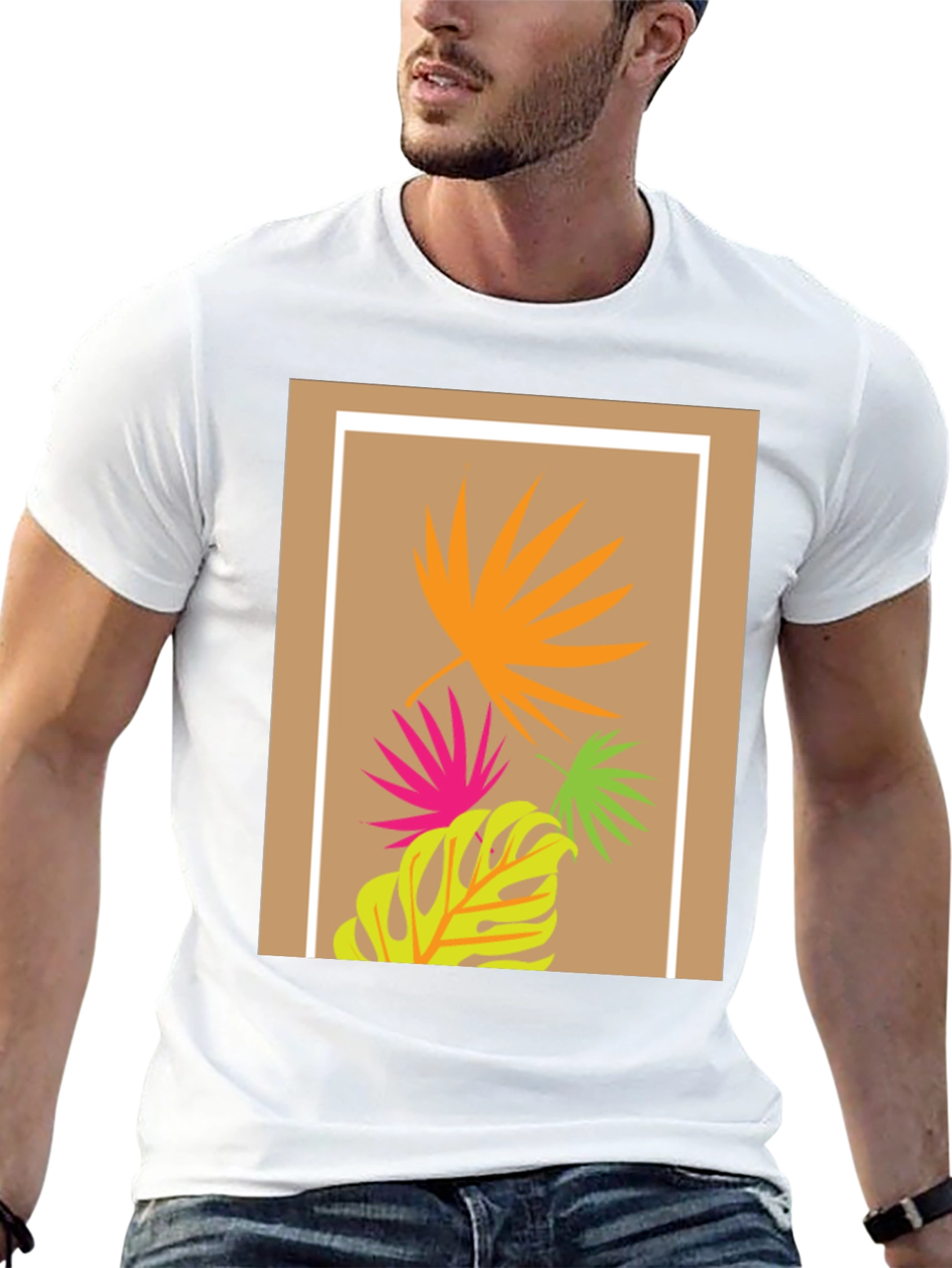 Tropical Leaf Print Black T-Shirt