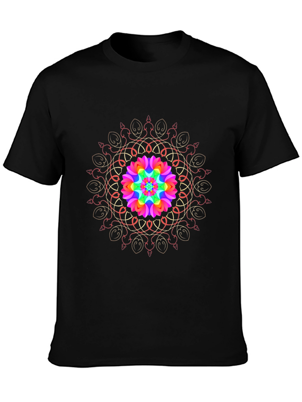 Rainbow Mandala Black T-Shirt